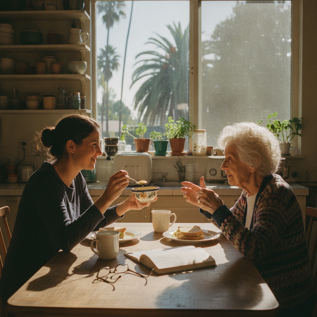 In-home senior caregiver assisting an elderly client in West LA, Los Angeles