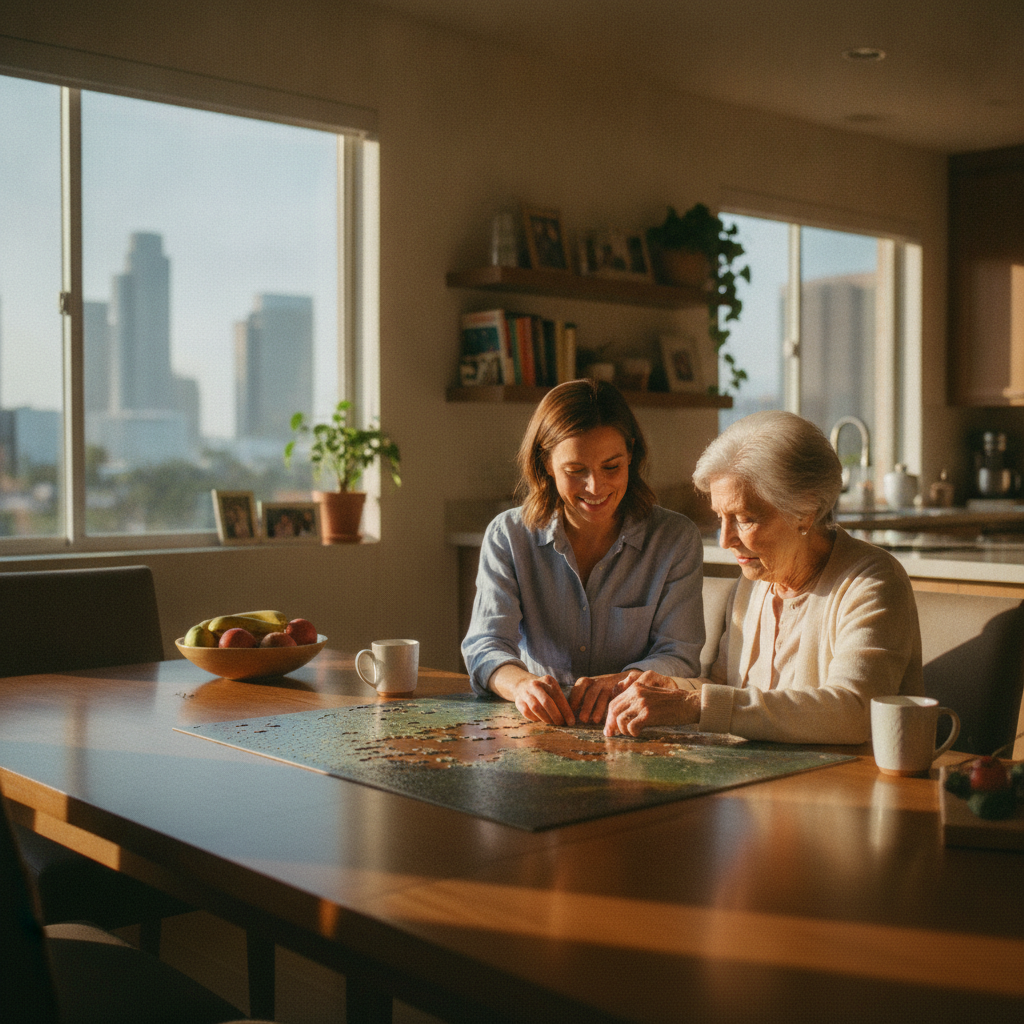 In-home senior caregiver assisting an elderly client in Century City, Los Angeles