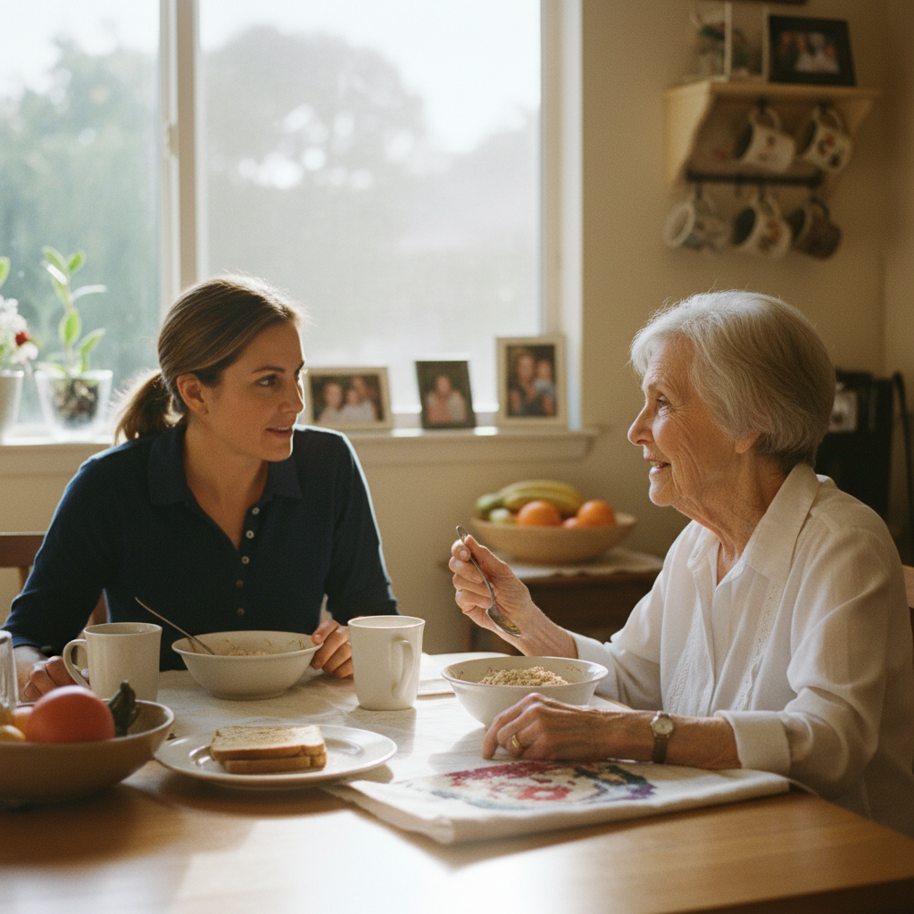 In-home senior caregiver assisting an elderly client in Sherman Oaks, Los Angeles