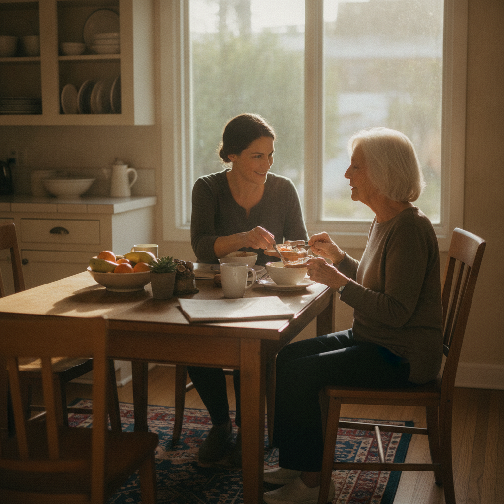 In-home senior caregiver assisting an elderly client in West LA, Los Angeles