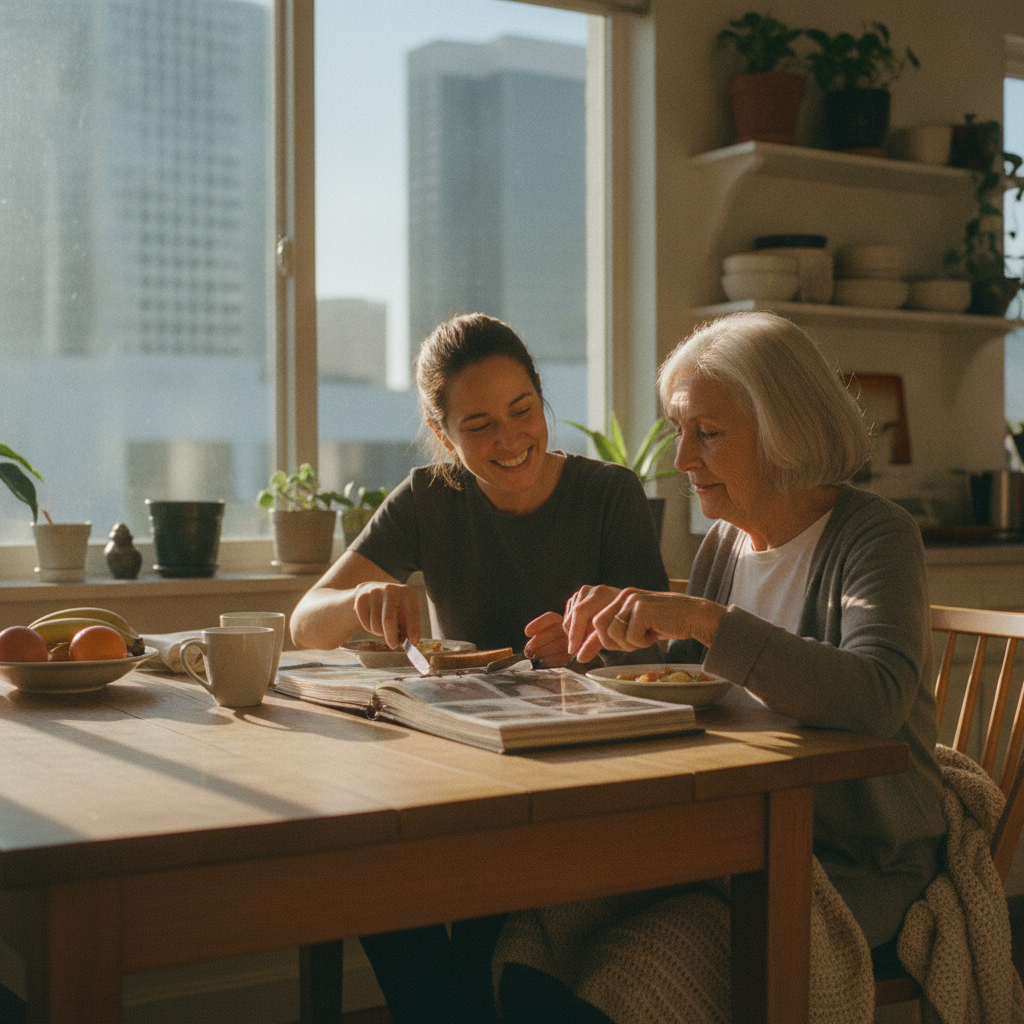 In-home senior caregiver assisting an elderly client in Century City, Los Angeles