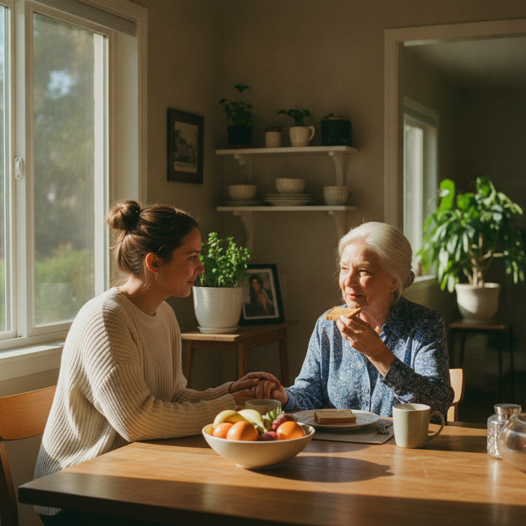 In-home senior caregiver assisting an elderly client in West LA, Los Angeles