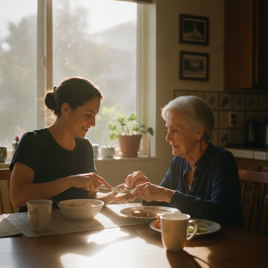 In-home senior caregiver assisting an elderly client in West LA, Los Angeles